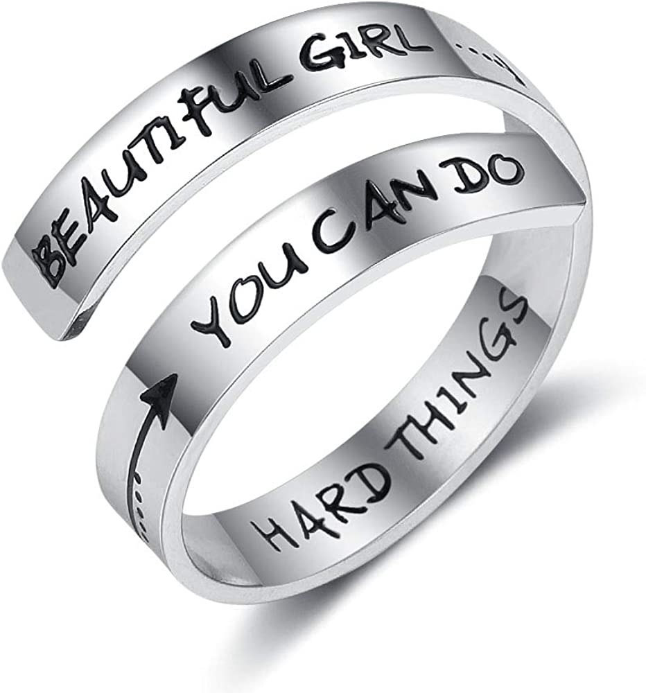 ZRAY Silver Keep Going Ring Inspirational Jewelry Stainless Steel Engraving Size Adjustable Personality Encouragement Gift for Women Teens Girls