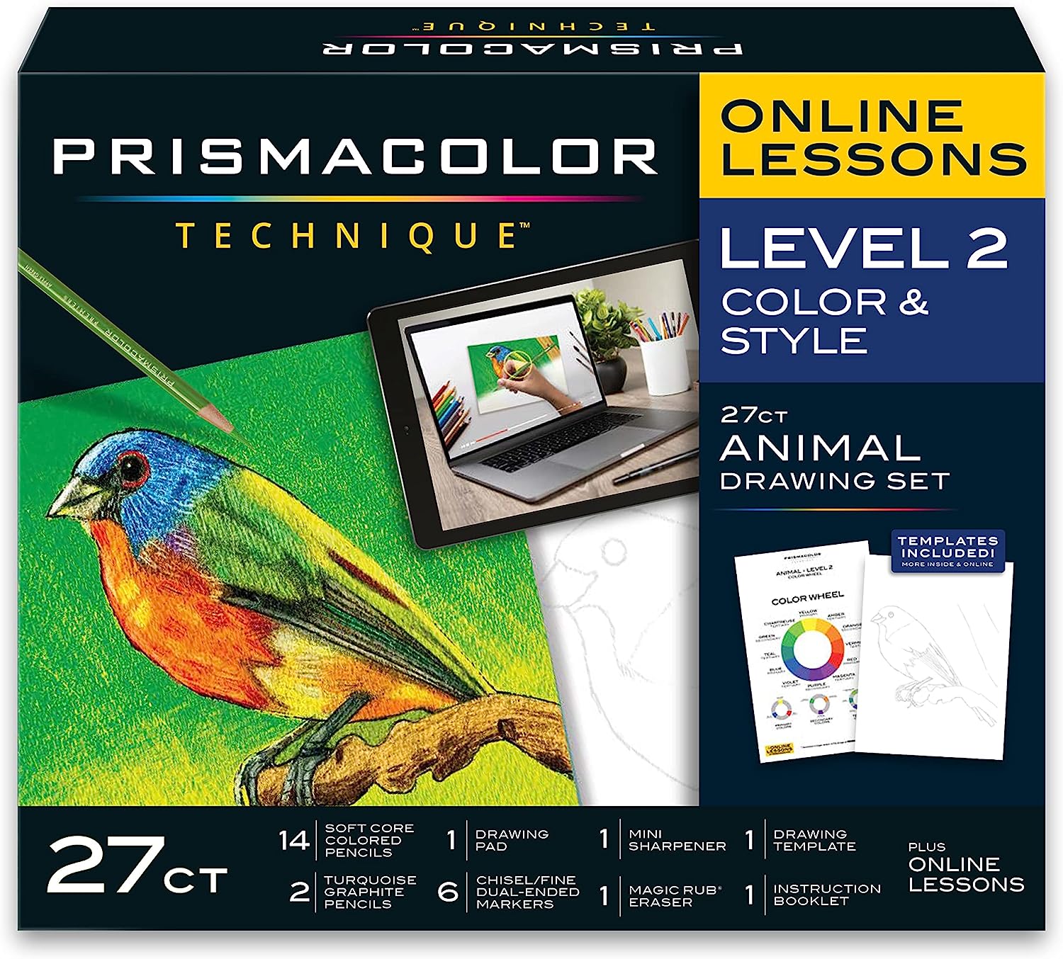 Prismacolor Technique, Art Supplies and Digital Art Lessons, Animal Drawings Set, Level 2, How to Draw Animals with Colored Pencils, Dual-Ended Markers, and More, Bird Drawing Lesson, 27 Count
