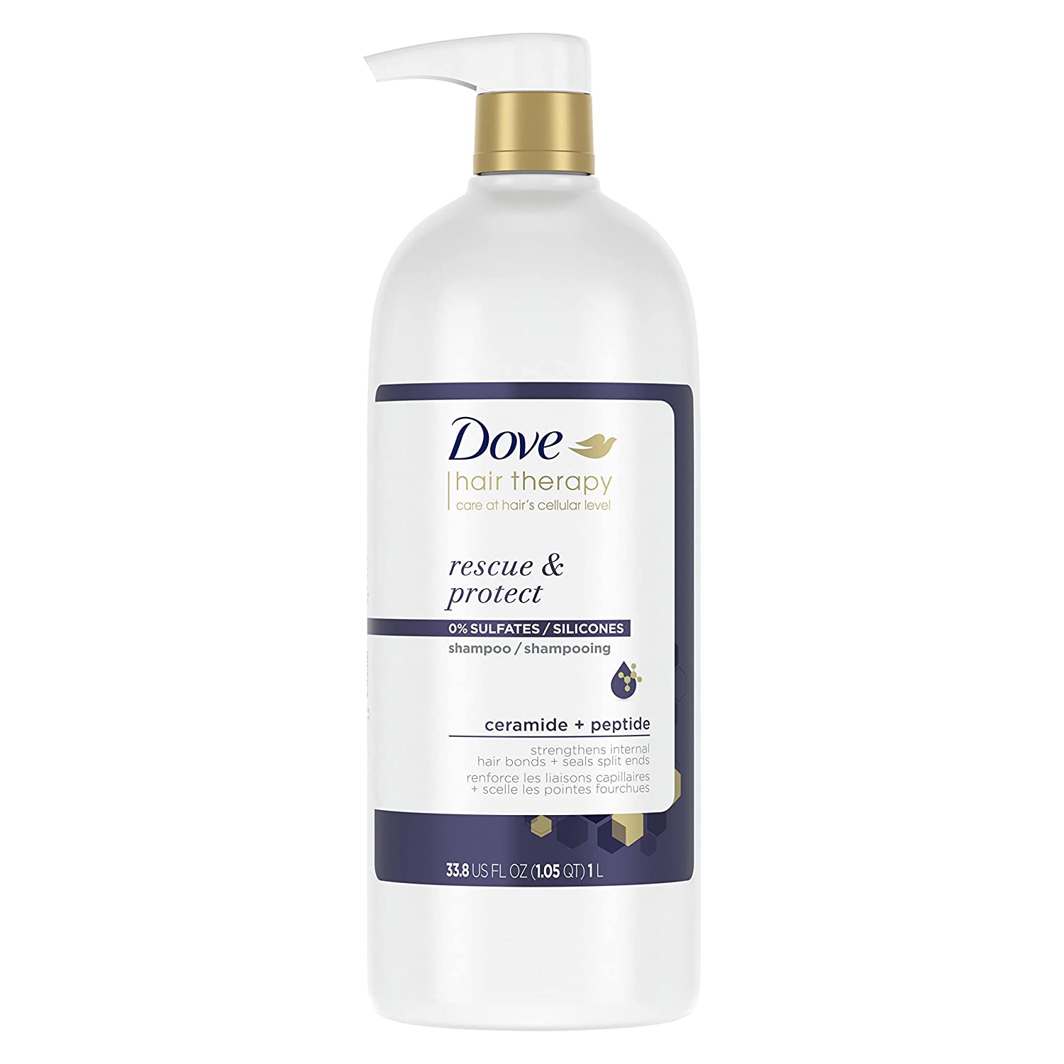 Dove Hair Therapy Shampoo Hair Care For Split Ends and Damaged Hair Rescue and Protect Therapy Sulfate Free Shampoo 33.8 oz