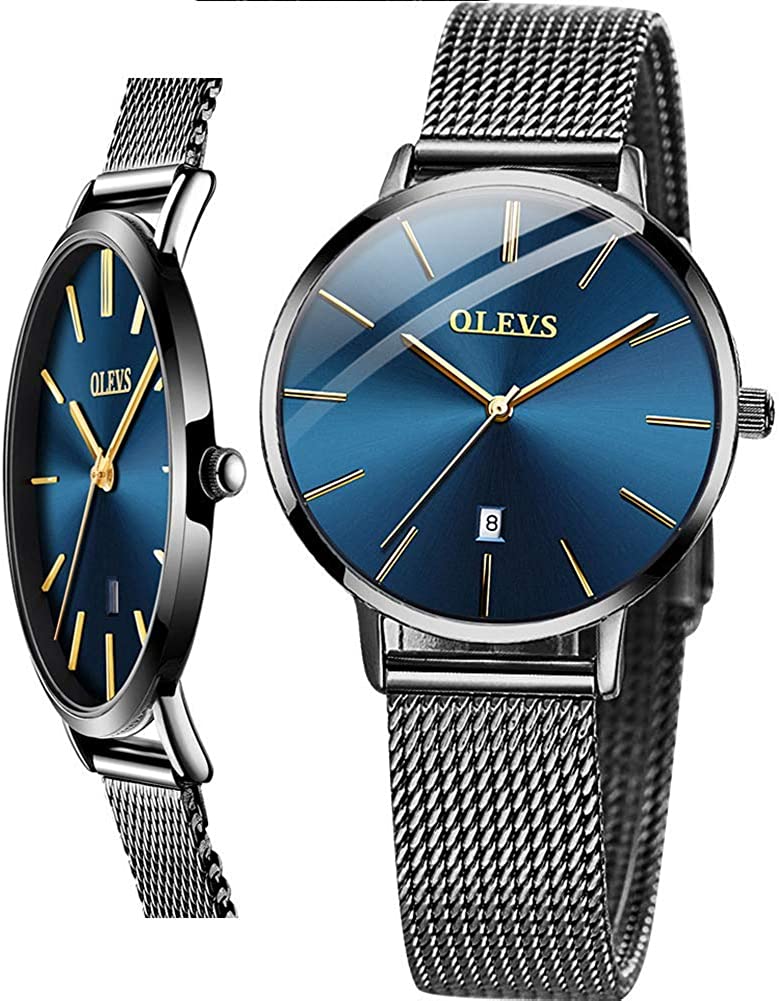 OLEVS Women's Watch Luxury Dress Rose Gold Women Slim Thin Lightweight Watch Stainless Steel Mesh Watches Fashion Waterproof Ladies Wrist Watch Black White Blue Face,Adjustable Bracelet