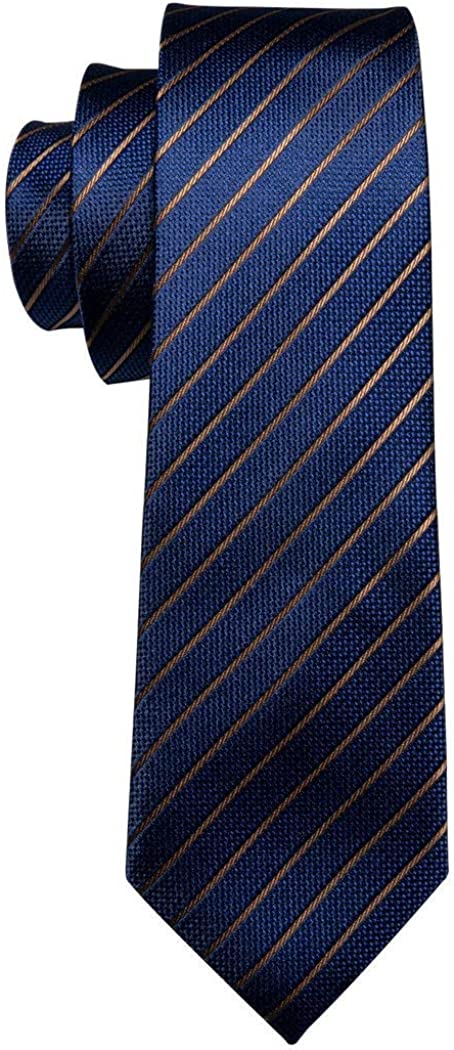 Barry.Wang Stripe Men Ties Set Classic WOVEN Necktie with Handkerchief Cufflinks Formal