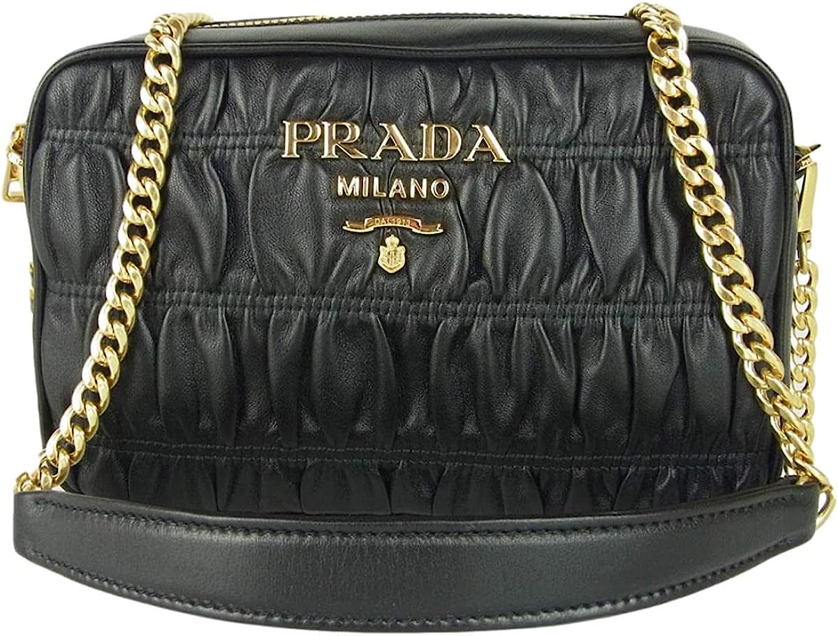 Prada Bandoliera Nero Black Nappa Gaufre'1 Quilted Leather Handbag 1BH112