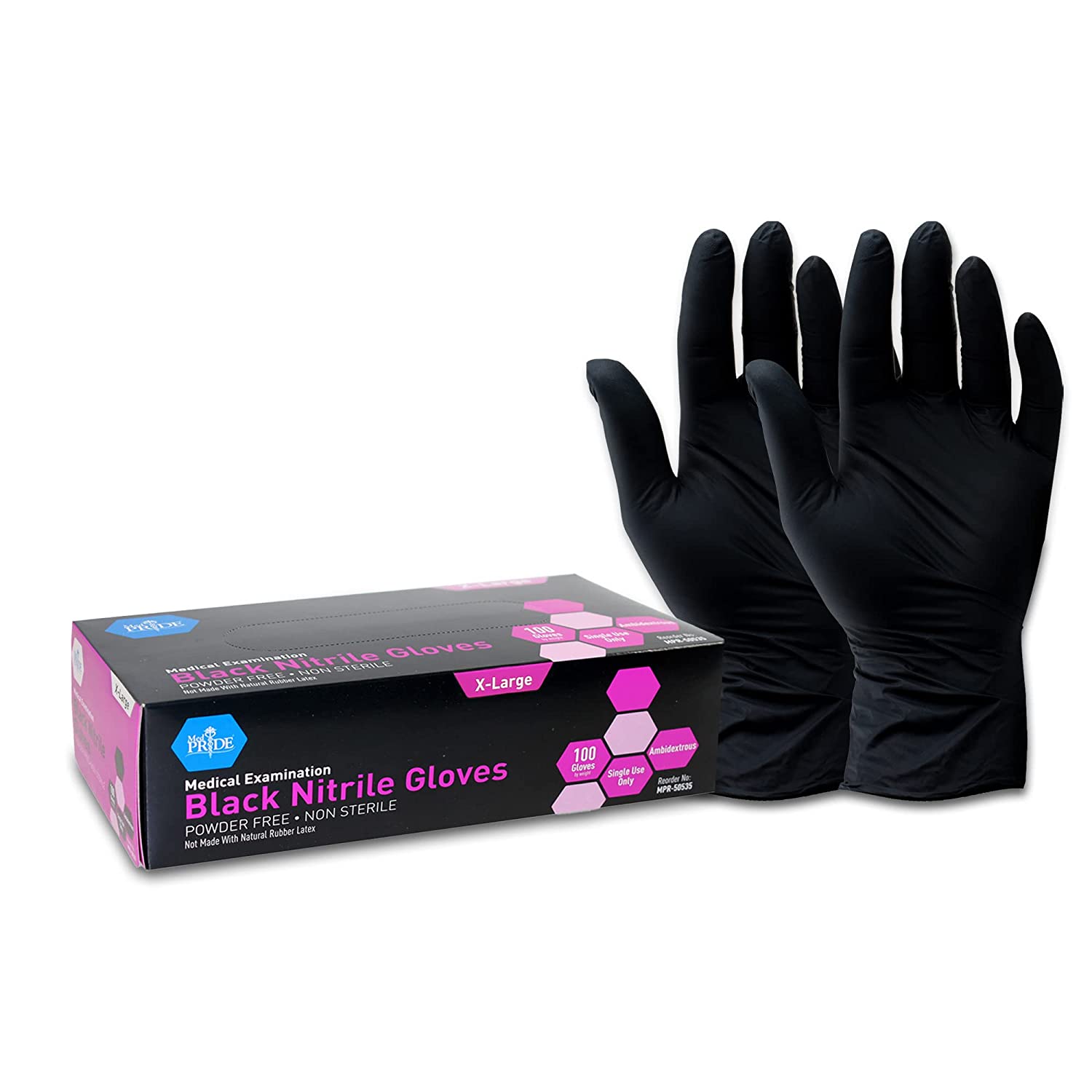 MED PRIDE Medpride Medical Exam Nitrile Gloves| Black, Latex/Powder-Free, Non-Sterile Exam (X-Large/100)