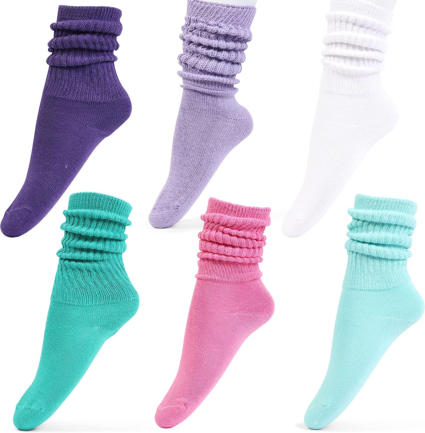 HOT FEET Girls Slouch Socks 6Pairs for Little Girls Fun & Colorful Knee High Boot Socks - Perfect for Growing Children's Feet