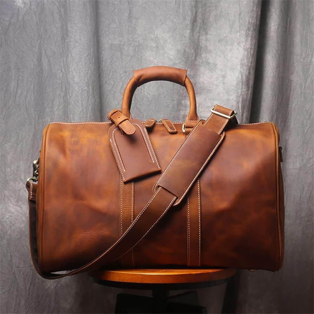 FEER Vintage Men's Hand Luggage Bag Travel Bag Genuine Leather Large Capacity Single Shoulder Messenger for 14 Inch Laptop