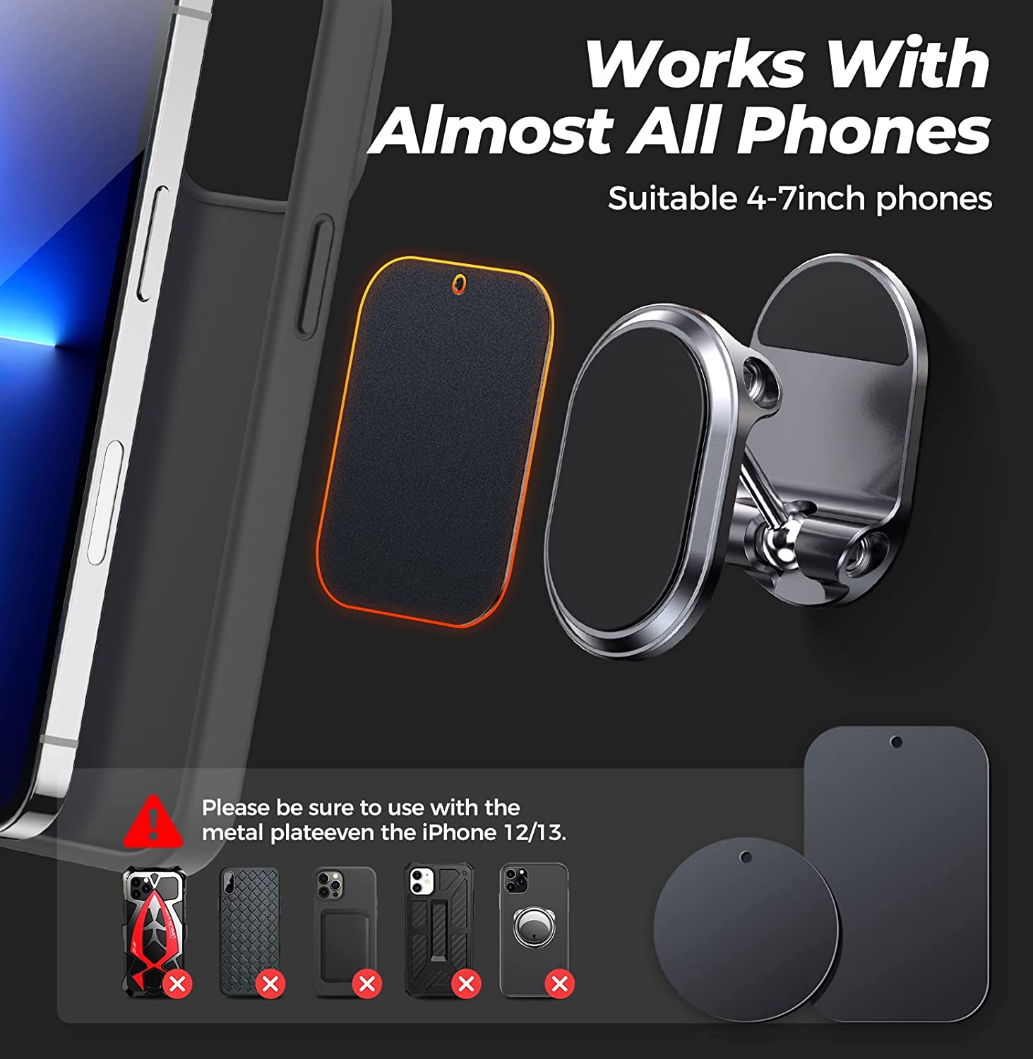 Oxbot Dashboard Mount-2022 Magnetic Phone Mount for Car 360 Degree Adjustable Universal with All Devices 6 Strong Magnets Cell Phone Holder for Car