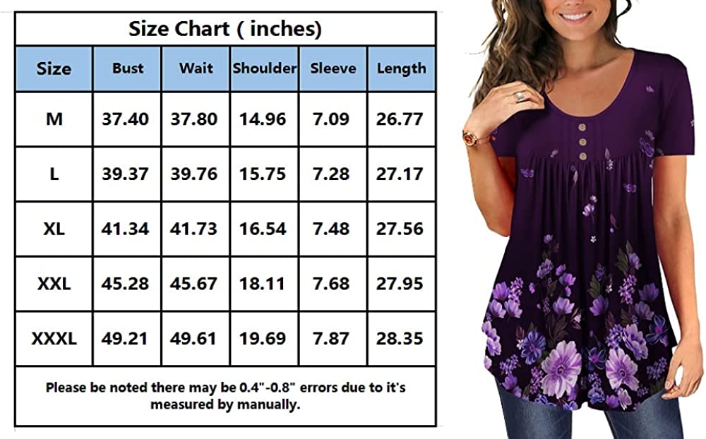 BeadChica Women's Tunic Tops For Leggings Short Sleeve Shirts Botton Up Casual Ruched Blouses Clothes