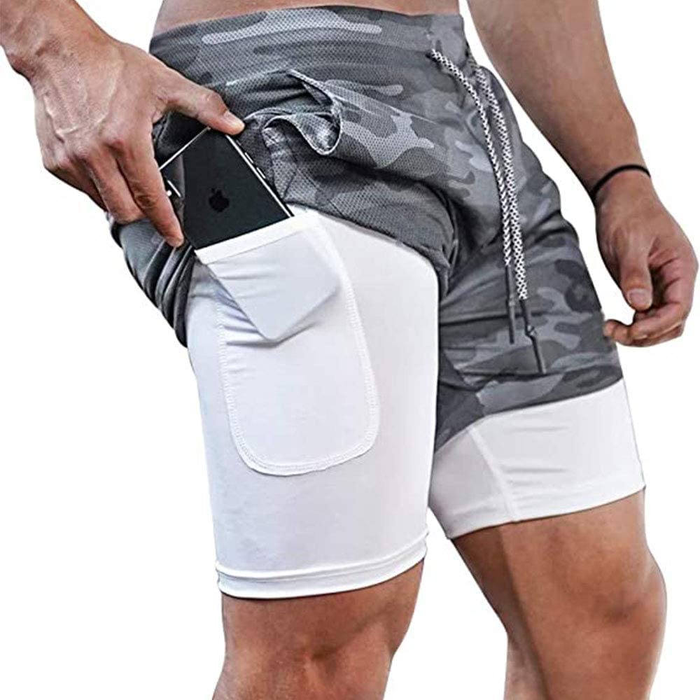 Surenow Mens Running Shorts，Workout Running Shorts for Men，2-in-1 Stealth Shorts，7-Inch Gym Yoga Outdoor Sports Shorts