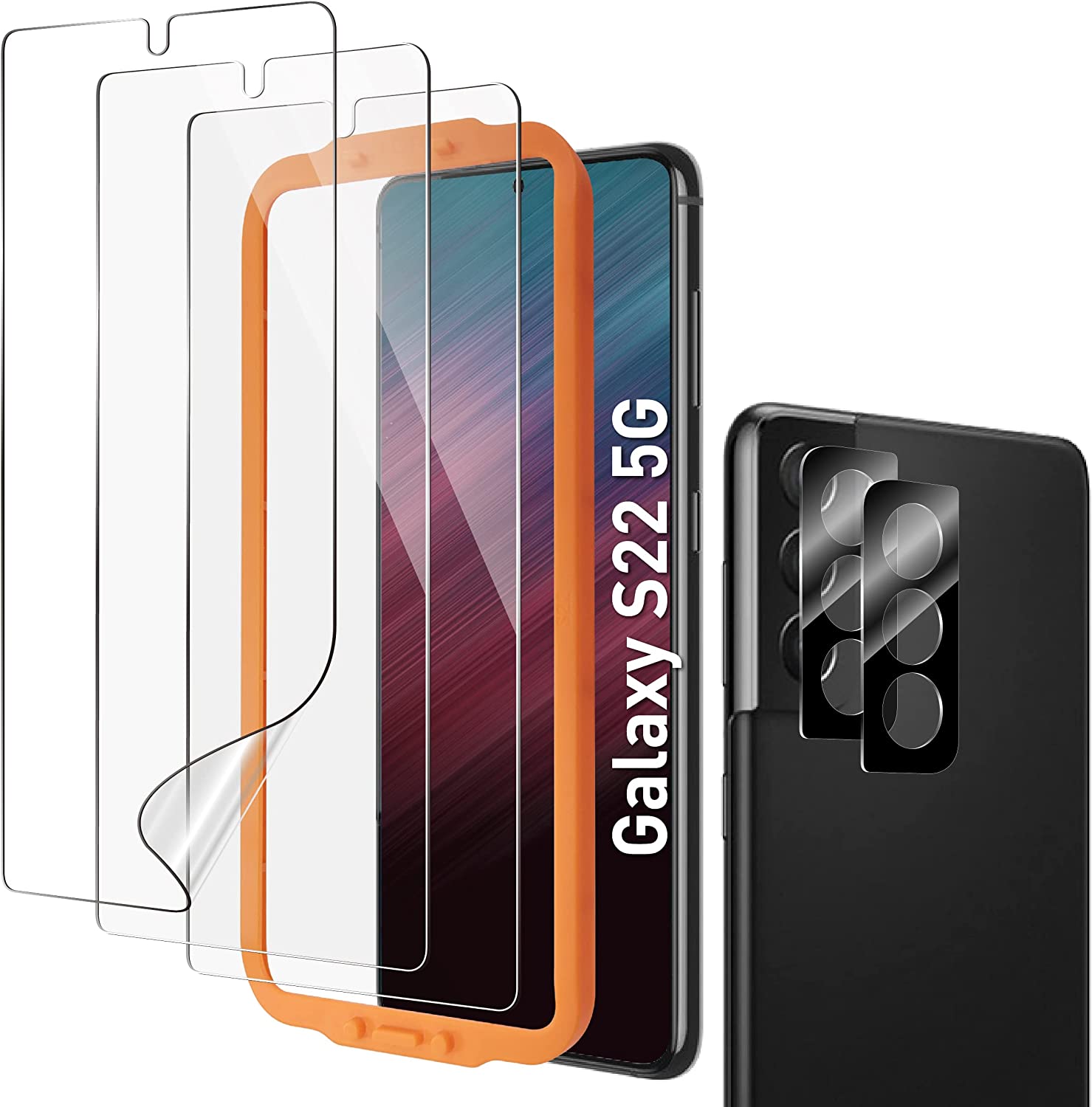 AACL [3+2 Pack] For Galaxy S22 Screen Protector & Camera Lens Protector for Samsung Galaxy S22 5G, 6.1 Inch, 7H Hybrid Film[Fingerprint Unlock][Anti-Scratch]