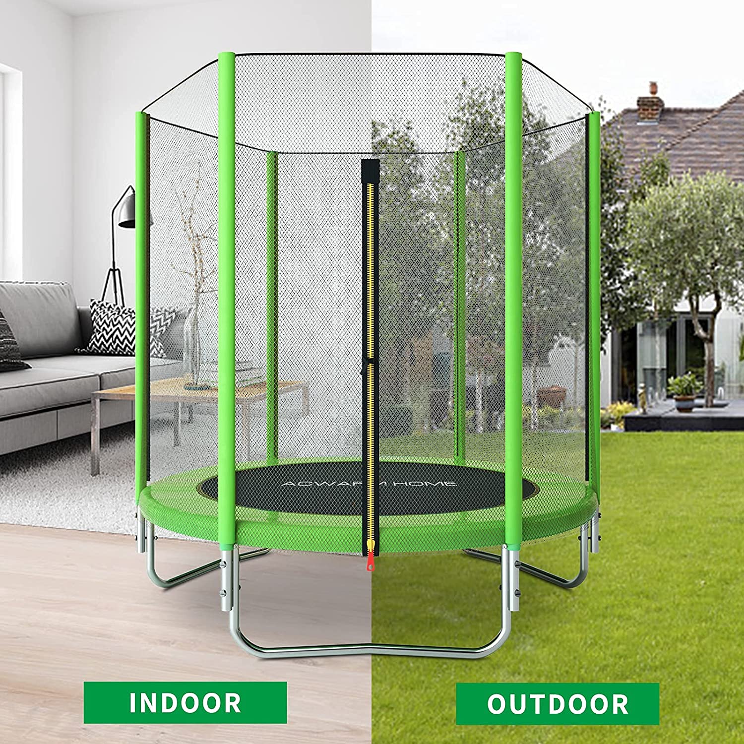 ACWARM HOME 6FT Mini Trampoline for Kids, Toddler Trampoline Indoor with Safety Net, Small Round Trampolines-Green