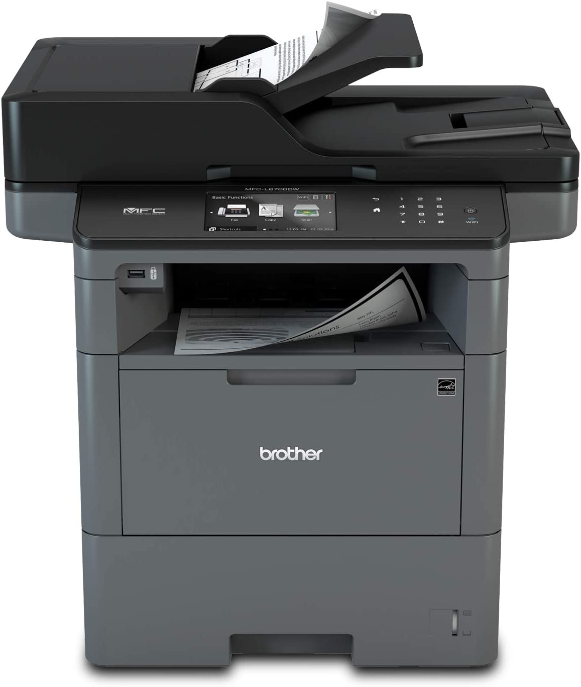 Brother Monochrome Laser Multifunction Printer, MFC-L6700DW, Advanced Duplex, Wireless Networking Capacity, 70-Page ADF Capacity Black,20.4" x 19.5" x 16.8"