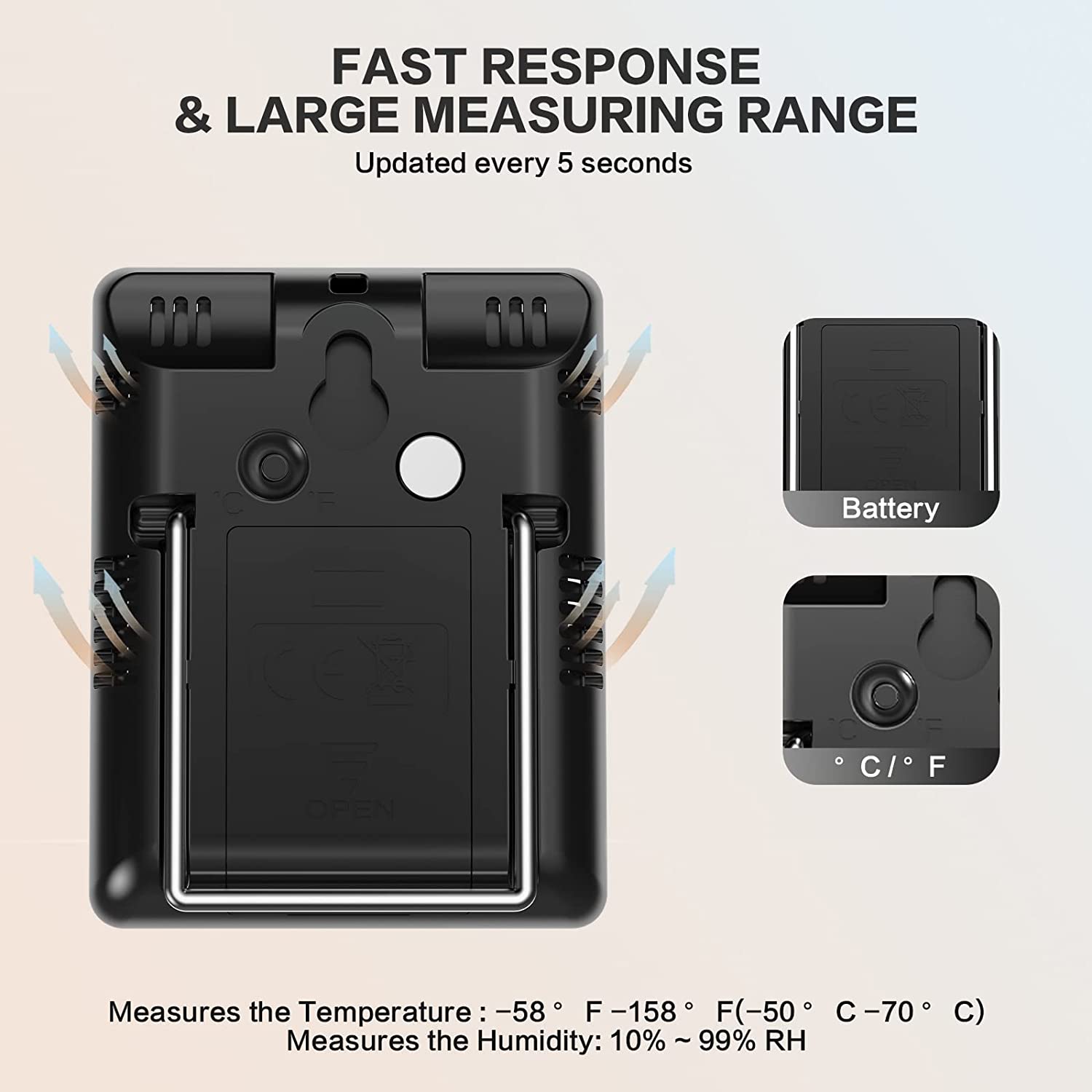 DOQAUS Digital Hygrometer Indoor Thermometer Humidity Meter Room Thermometer with 5s Fast Refresh Accurate Temperature Humidity Monitor for Home, Bedroom, Baby Room, Office, Greenhouse, Cellar (Black)