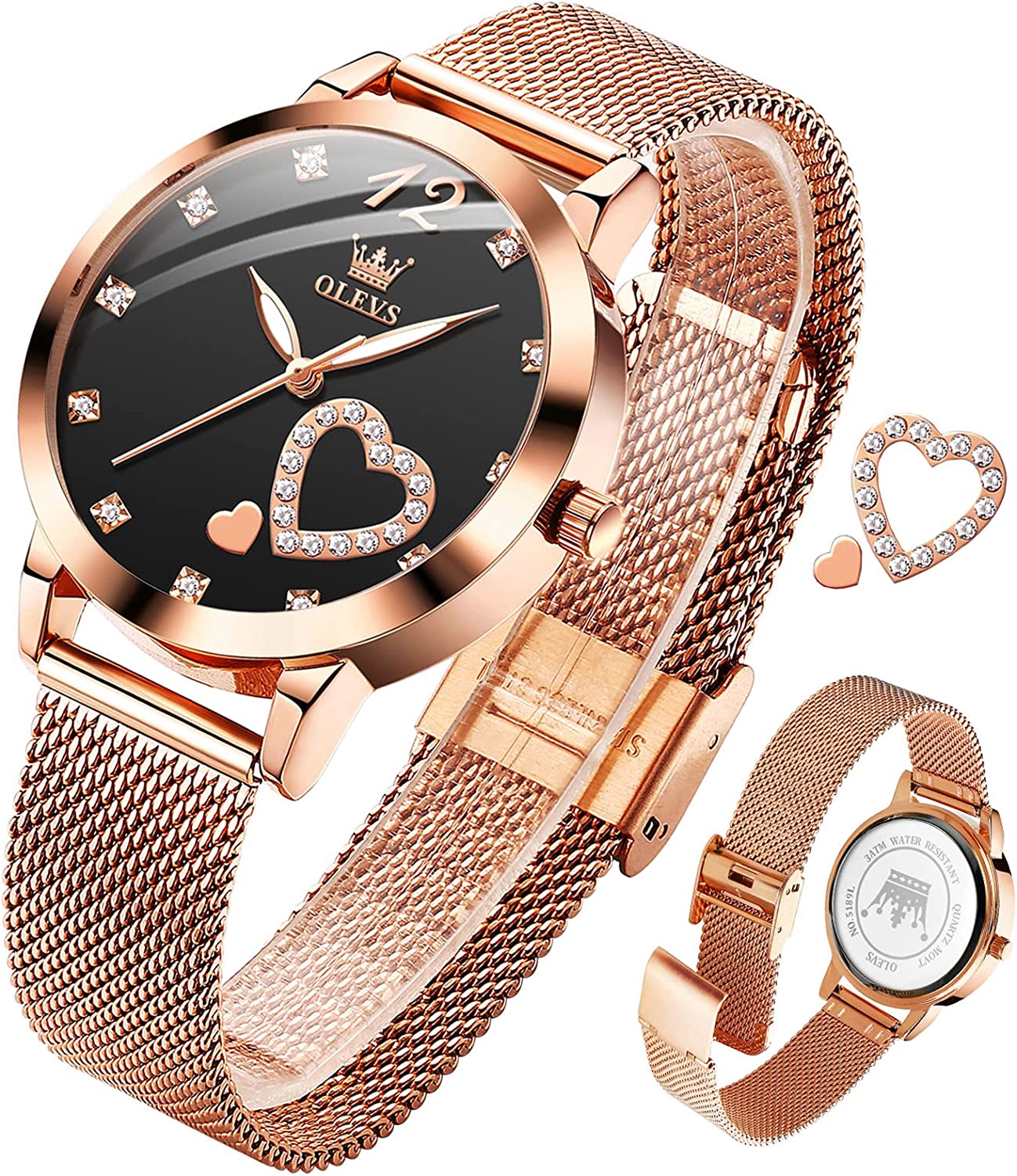 6.5mm Ultra Thin Watches for Women Waterproof,Rose Gold Stainless Steel Ladies Watch,Casual Women Watches with Date,Big Face Female Wristwatches,Japanese Quartz Lady Watches,Gifts for Women