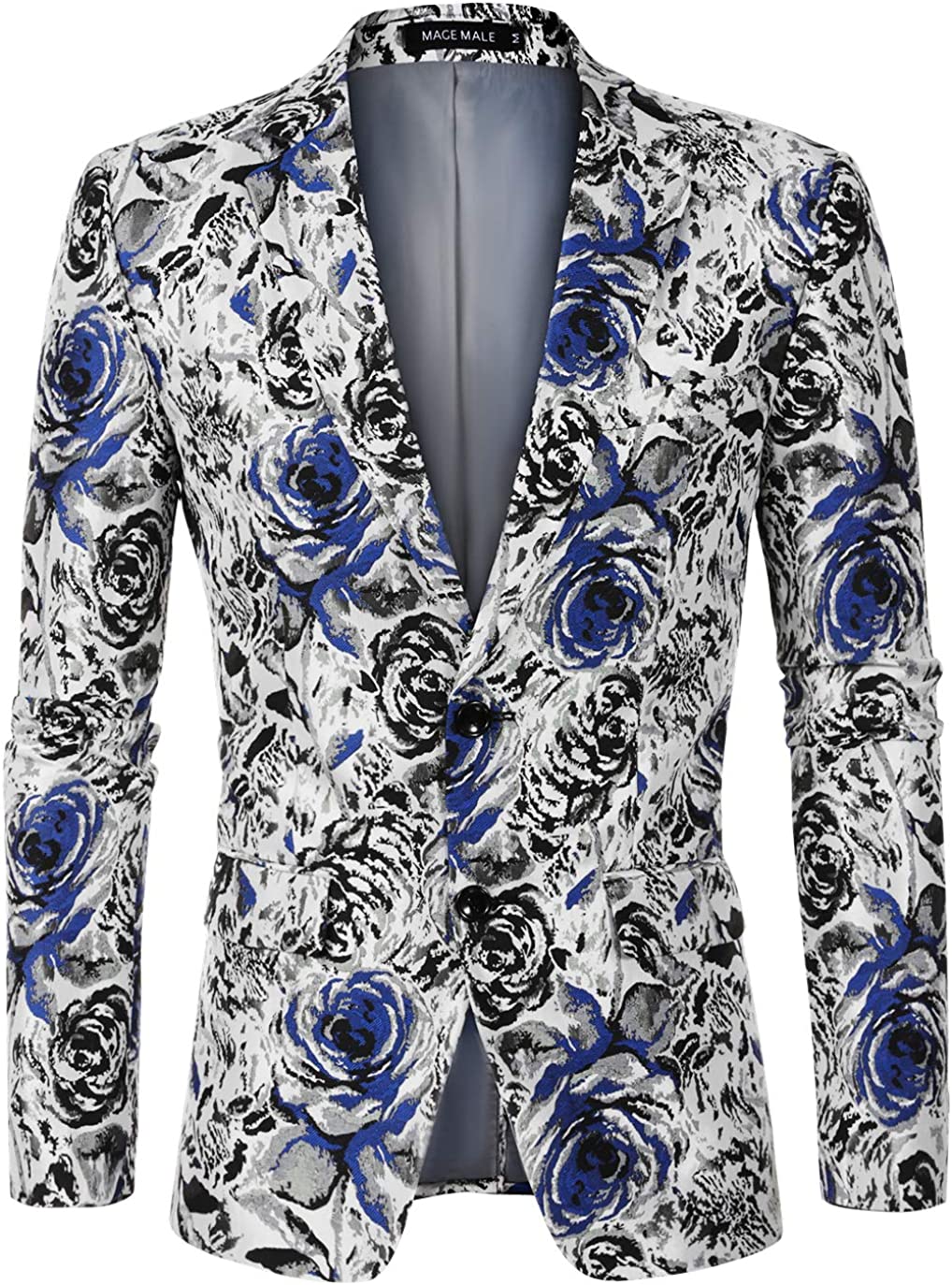 MAGE MALE Men's Two Button Dress Party Floral Suit Jacket Notched Lapel Slim Fit Stylish Blazer