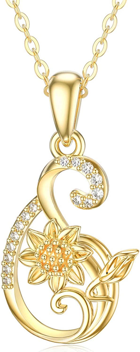 14k Real Gold Sunflower Infinity Necklace, You are my sunshine Love Jewelry for Wife/Mother/Girlfriend, 16"-18" Gold Chain