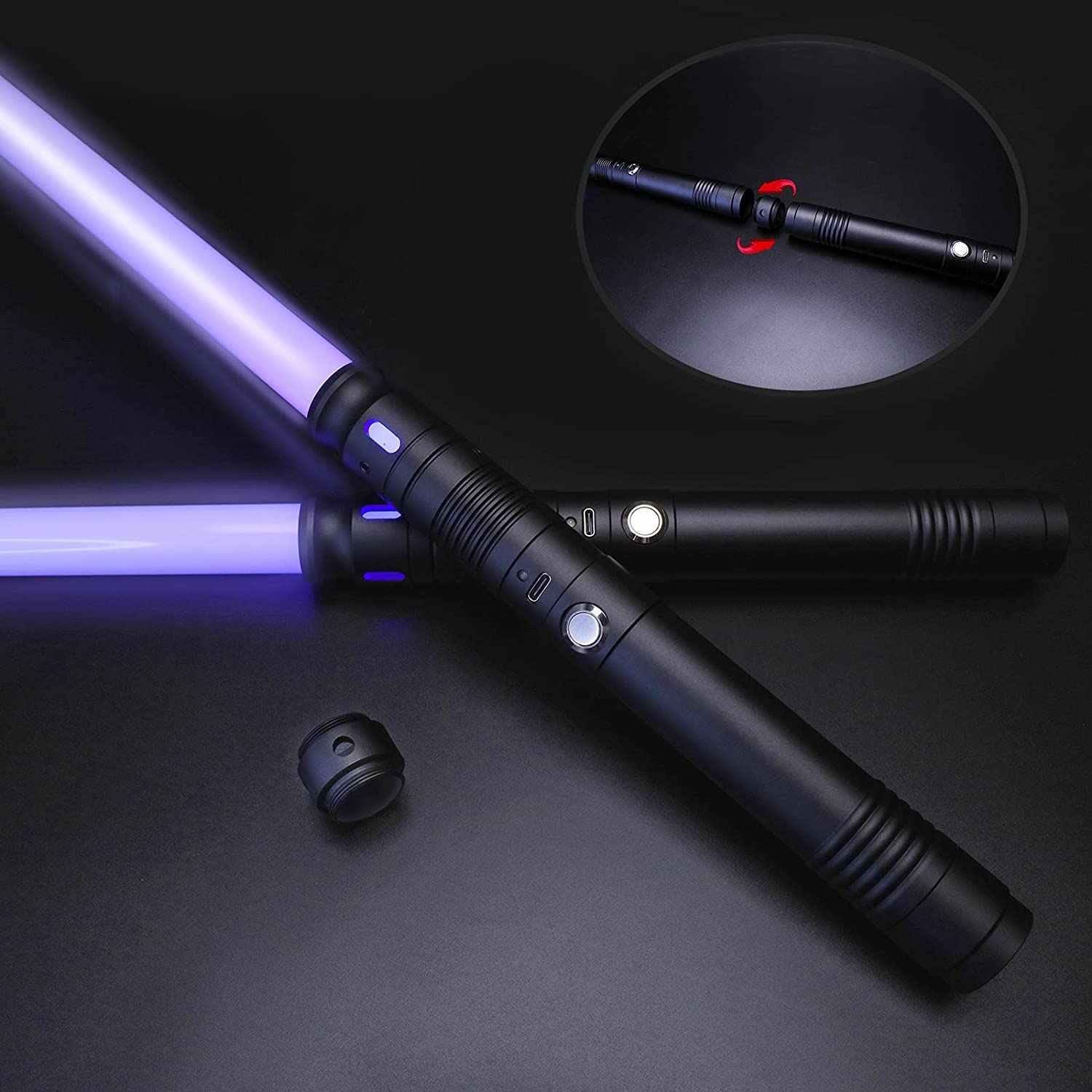 Lukidy 2Pack Lightsaber Metal Hilt 12 Colors,Battery Rechargable 2-in-1 Double-Bladed FX Dueling Light Saber,Toys for Boys Girls Age 3 4 5 6 7 8 9 10 Year Old,Gifts for Boyfriend Girlfriend(Black)