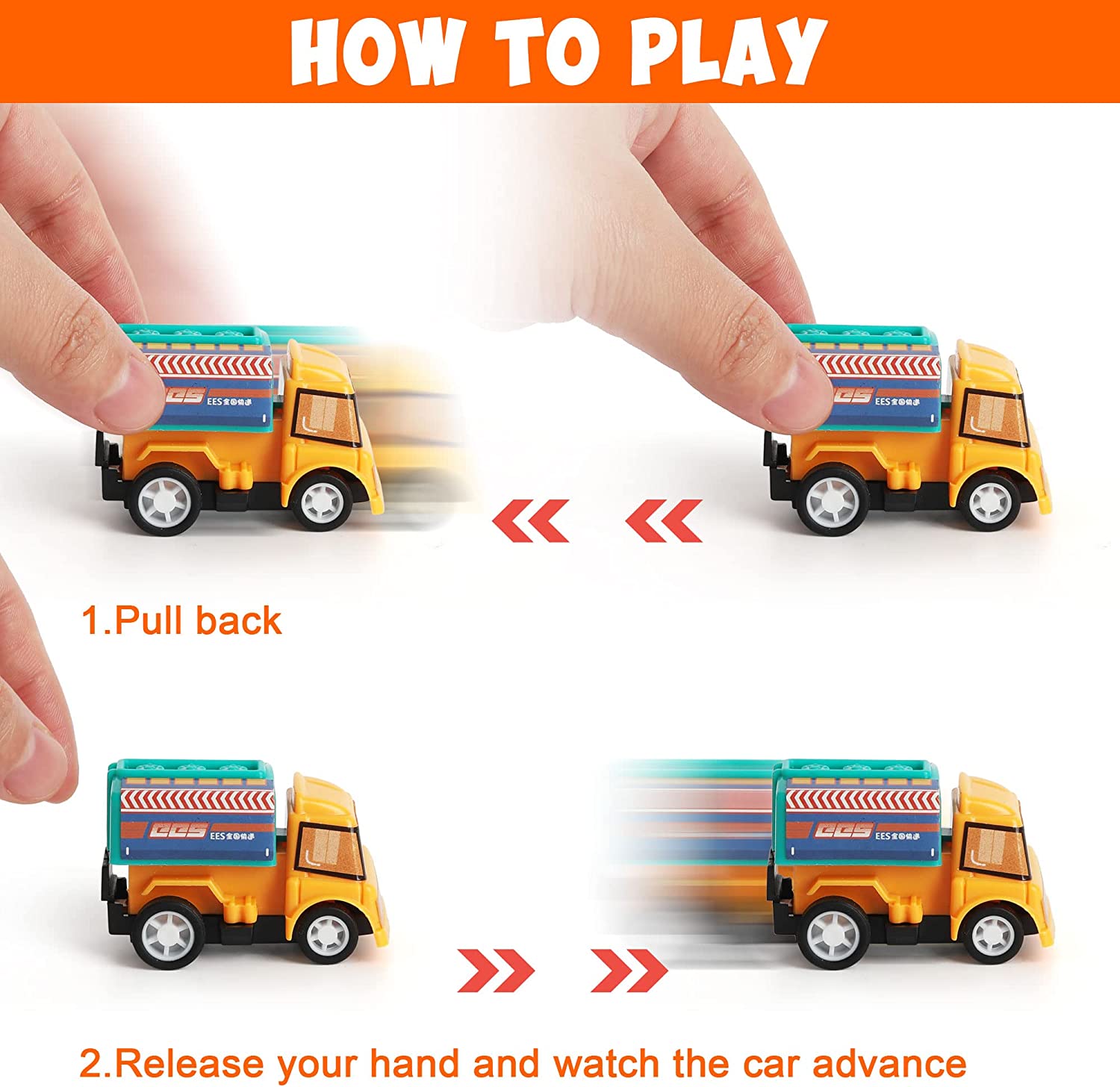 16 Prefilled Easter Eggs with Toys Inside - Prefilled Easter Eggs with Pull-Back Engineering Car Vehicles Toys for Kids Easter Gifts, Easter Basket Stuffers,Easter Egg Hunt Party Favors