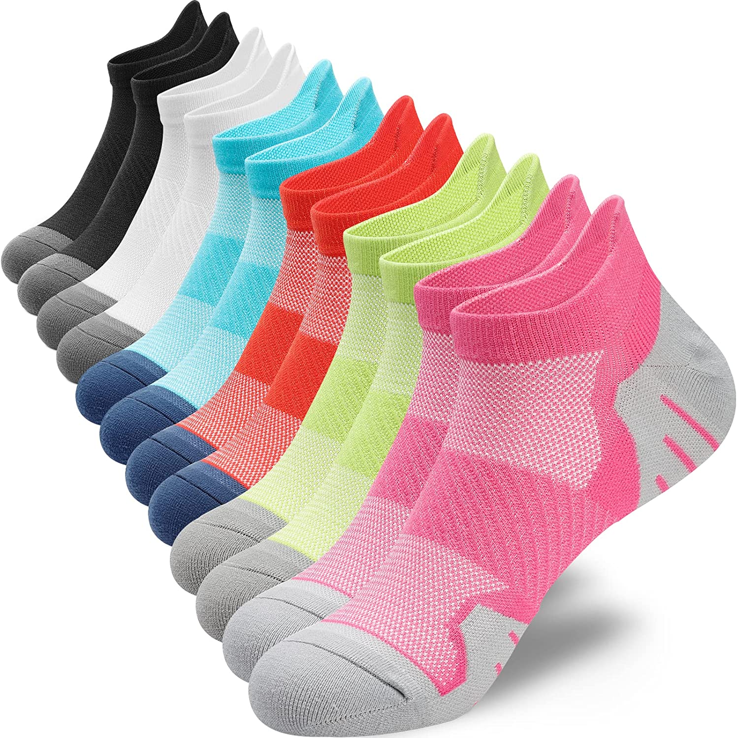 PAPLUS Womens Ankle Compression Running Socks 6 Pairs, Cushioned Low Cut Athletic Socks with Arch Support