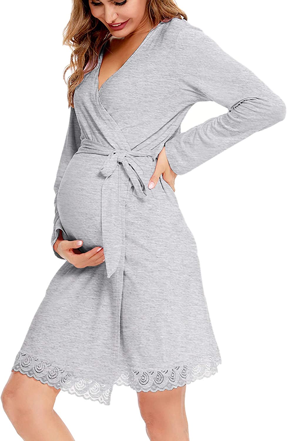 SWOMOG Women's Maternity Nursing Robe Pregnancy Hospital Breastfeeding Bathrobes 3 in 1 Labor Delivery Nightgowns