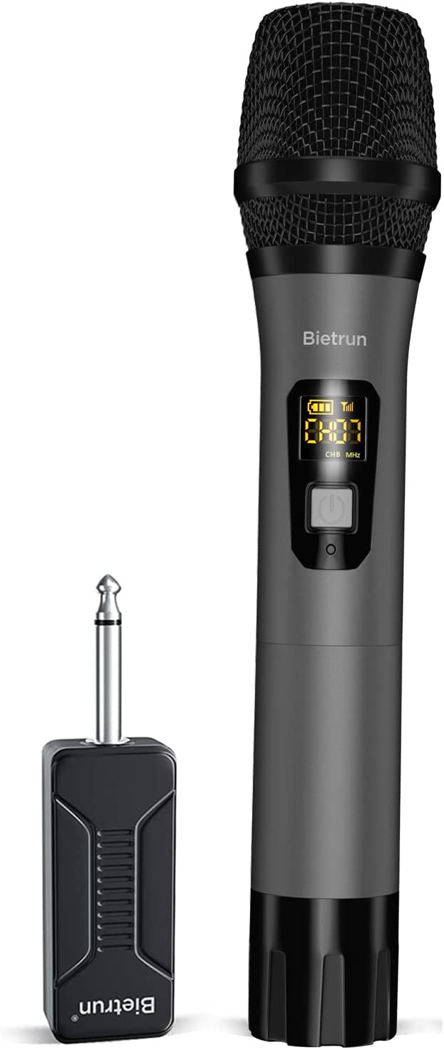 Bietrun Wireless Microphone Only for Mic Input, UHF Metal Dynamic Handheld Multipurpose Mic with Rechargeable Receiver (Work 4hs), 160ft Range, for Karaoke Machine, Amplifier Speaker, Mixer, Church