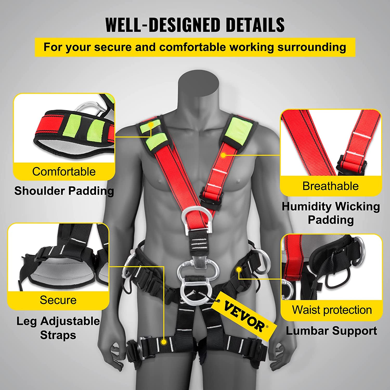 Happybuy Safety Climbing Harness Fall Protection Rock Climbing Equip Gear Rappelling Harness Ideal for Rock Climbing Floor Escape Rappelling Roofing Working and Other Activities