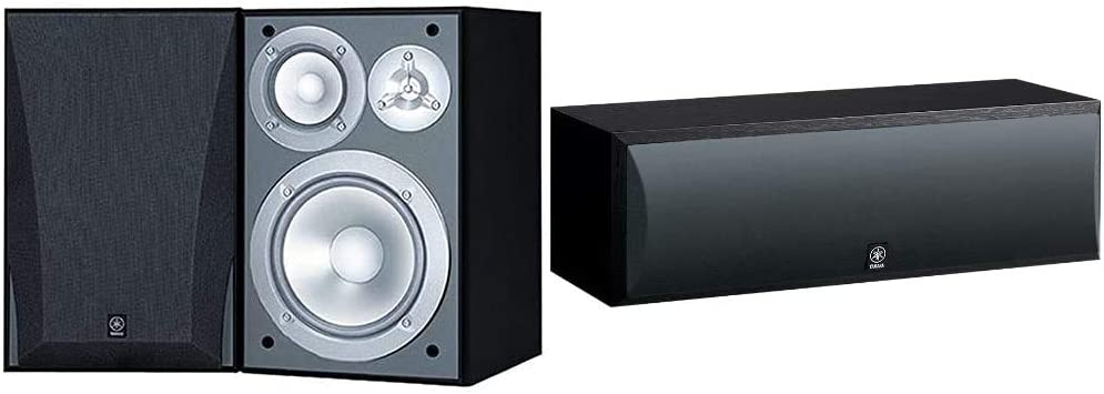 YAMAHA NS-6490 3-Way Bookshelf Speakers Finish (Pair) Black Bundle NS-C210BL Center Channel Speaker, Black