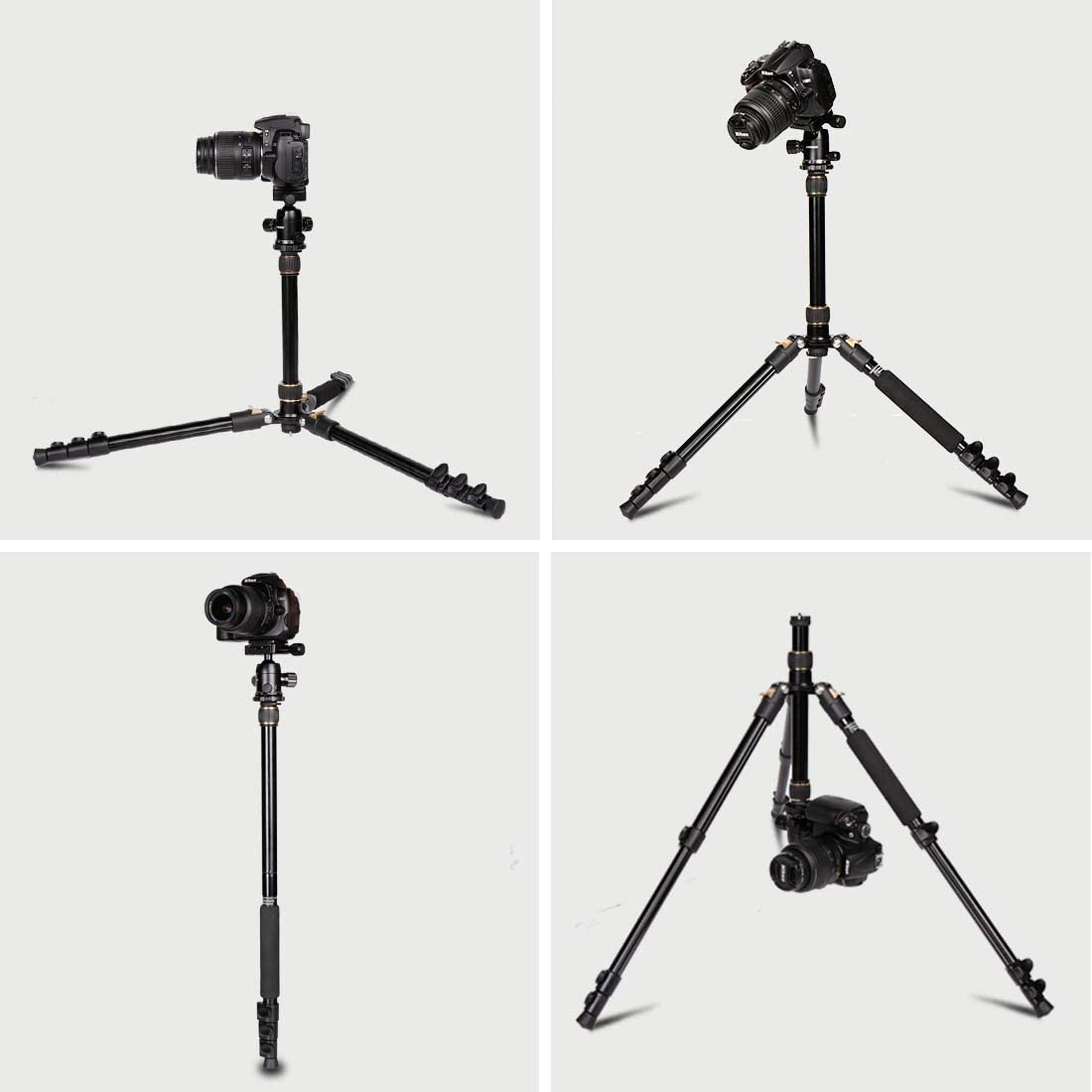 GWNNSH Camera Lightweight Travel Tripod， 58” Detachable Monopod， Aluminum Ball Head Stand 3 X Control Knobs with Calibration， DSLR QR Plate， Level Indicator， Flip Lock Design. Dare to Compare