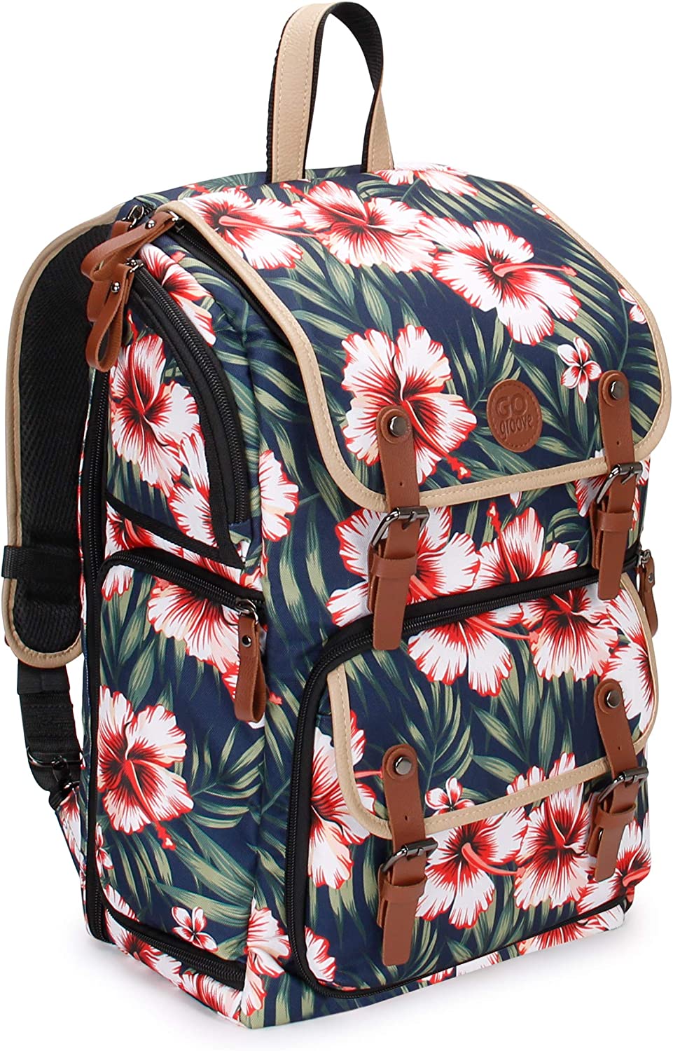 GOgroove Full-Size DSLR Photography Backpack Case for Camera and Laptop with 15.6 inch Laptop Space, Accessory Storage, Tripod Holder, Long-Lasting Durability and Weatherproof Rain Cover (Tropical)