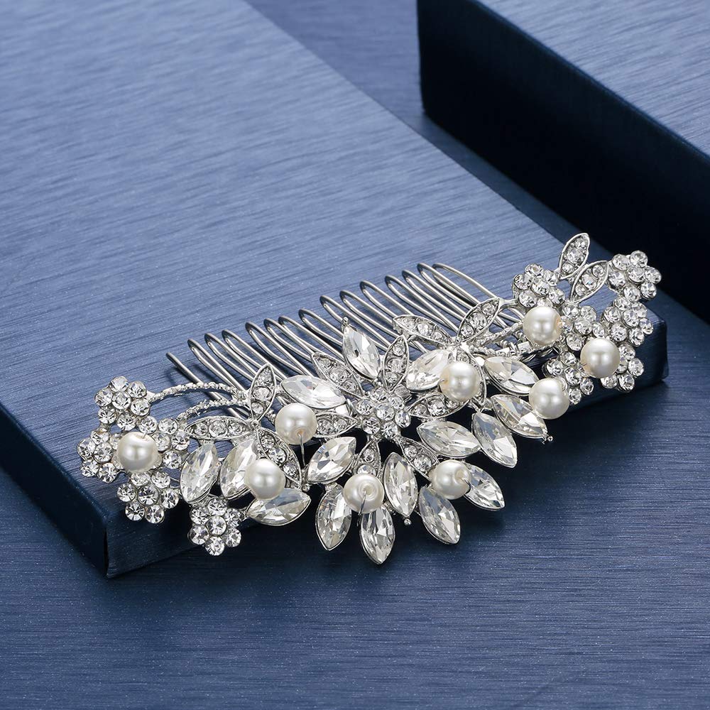 Hapibuy Crystal Wedding Hair Comb Bridal Hair Comb Pearl Wedding Headpiece Silver Hair Accessories
