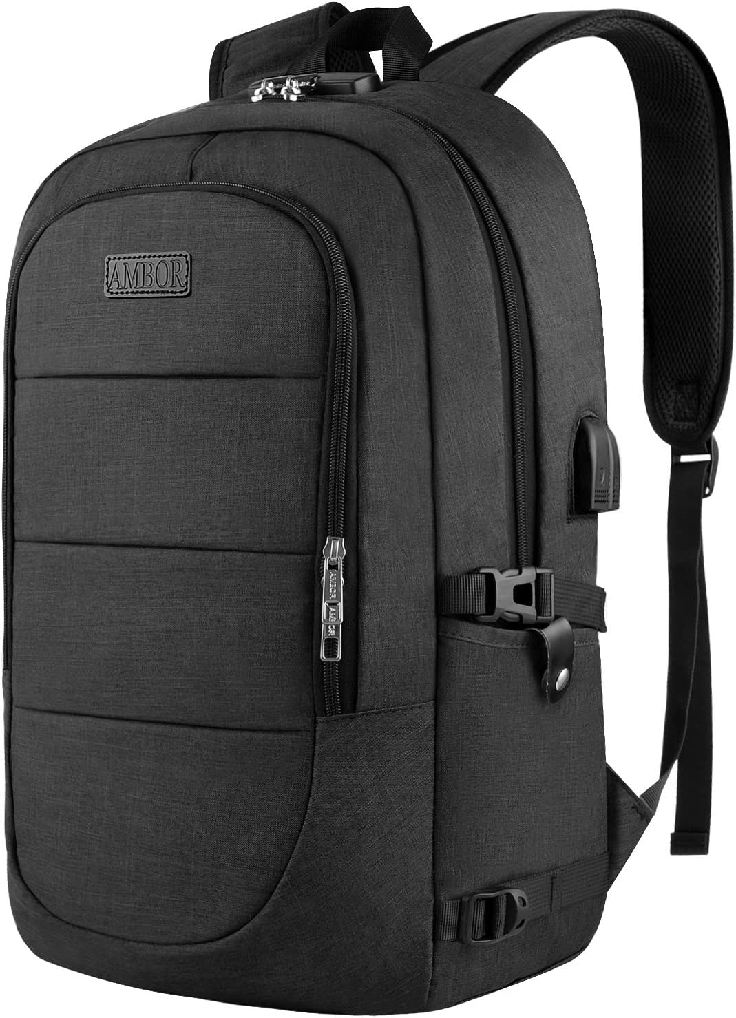 AMBOR Travel Laptop Backpack,17.3 inch Anti Theft Business Laptop Backpack with USB Charging Port and Headphone Interface, College School Backpack for Men & Women,Black
