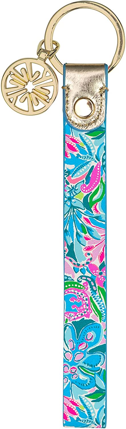 Lilly Pulitzer Durable Leatherette Strap Key Chain, Cute Wristlet Keychain Accessory with Metal Ring