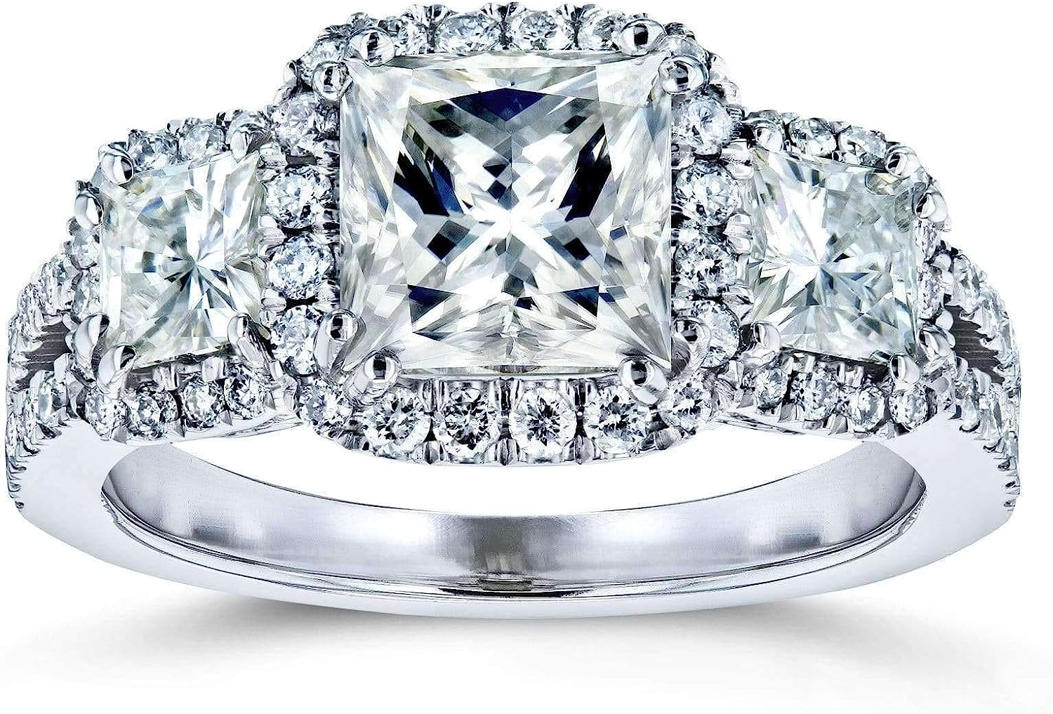 Kobelli 2 4/5-CTW Princess Moissanite Halo 3-Stone Engagement Ring 14k White Gold