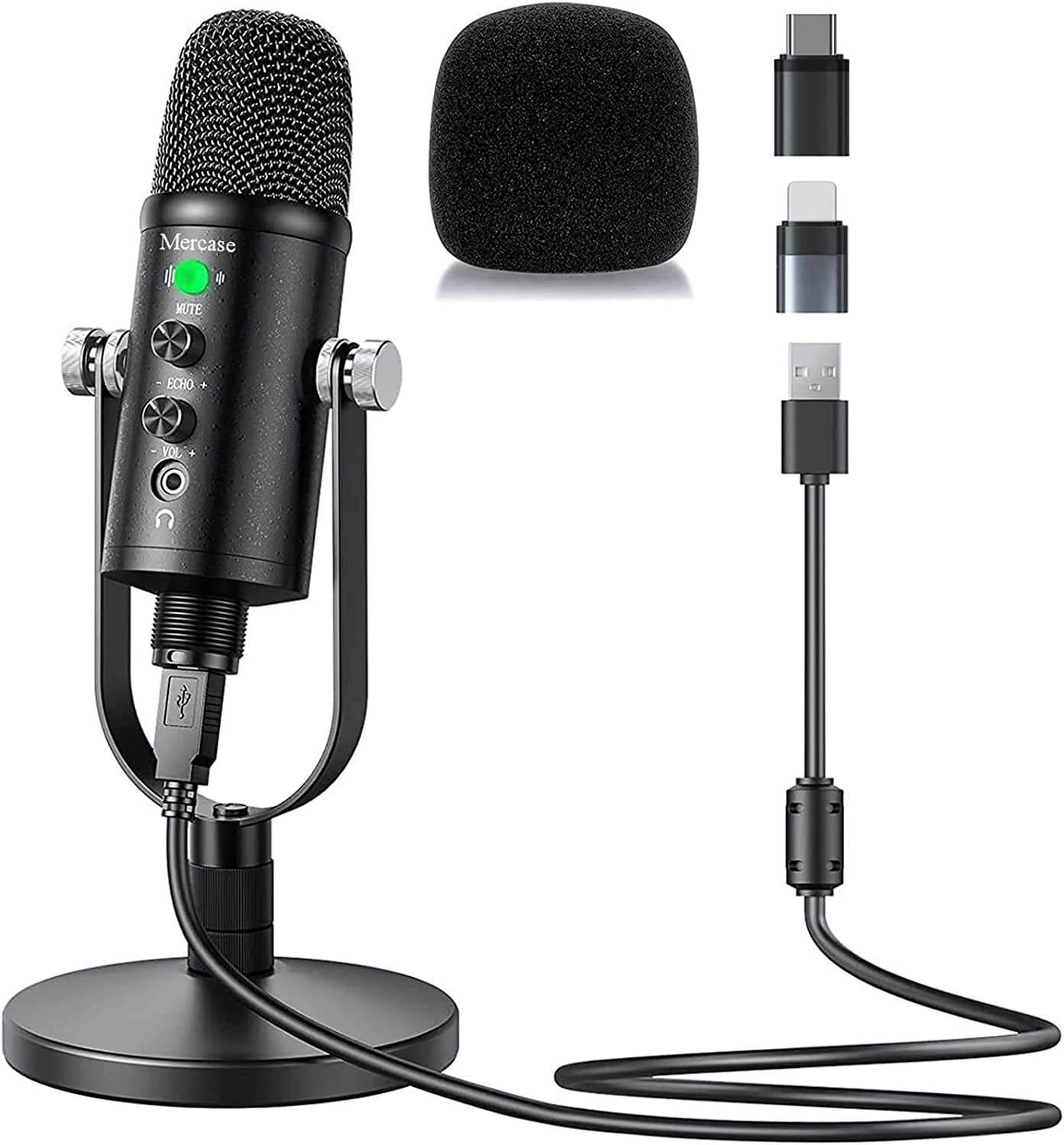 Mercase USB Condenser Microphone for Computer,Mac,Smartphone,PS4 and PS5, ASMR Mic with Noise Cancelling and Reverb, for Recording, Singing, Gaming, Podcasts, YouTube, Tiktok
