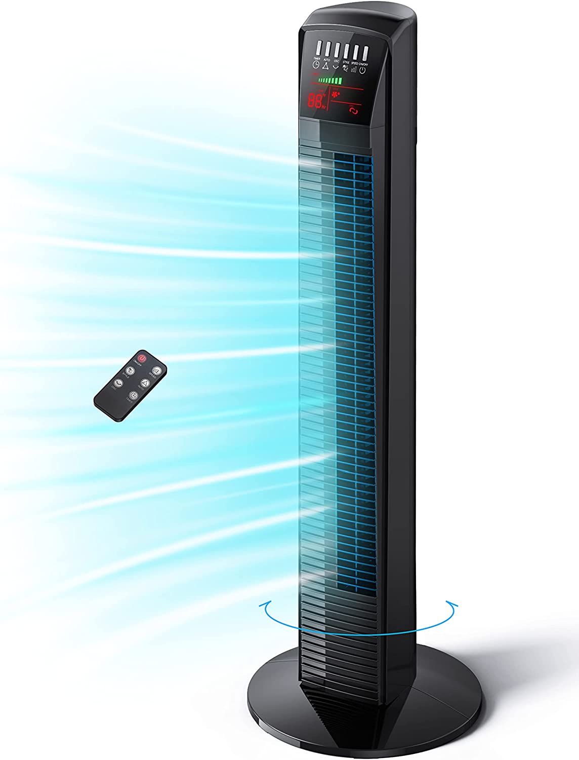 Tower Fan, 35” Oscillating Cooling Fan with 3 Speeds & 3 Modes, Auto Mode, Remote Control, LED Display, 12-Hour Timer, Portable Stand Up Floor Bladeless Fan for Bedrooms, Living Rooms, Kitchen, Office