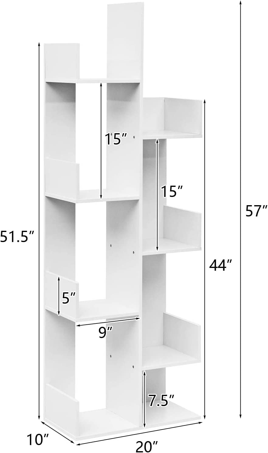 Tangkula 8 Shelf Bookshelf, Wood Bookcase with 8 Book Shelves, Free Standing Room Dividers, 57 x 20 x10 Inches, Display Storage Shelf for Books CDs Plants, Wooden Bookshelf for Home Office Decor