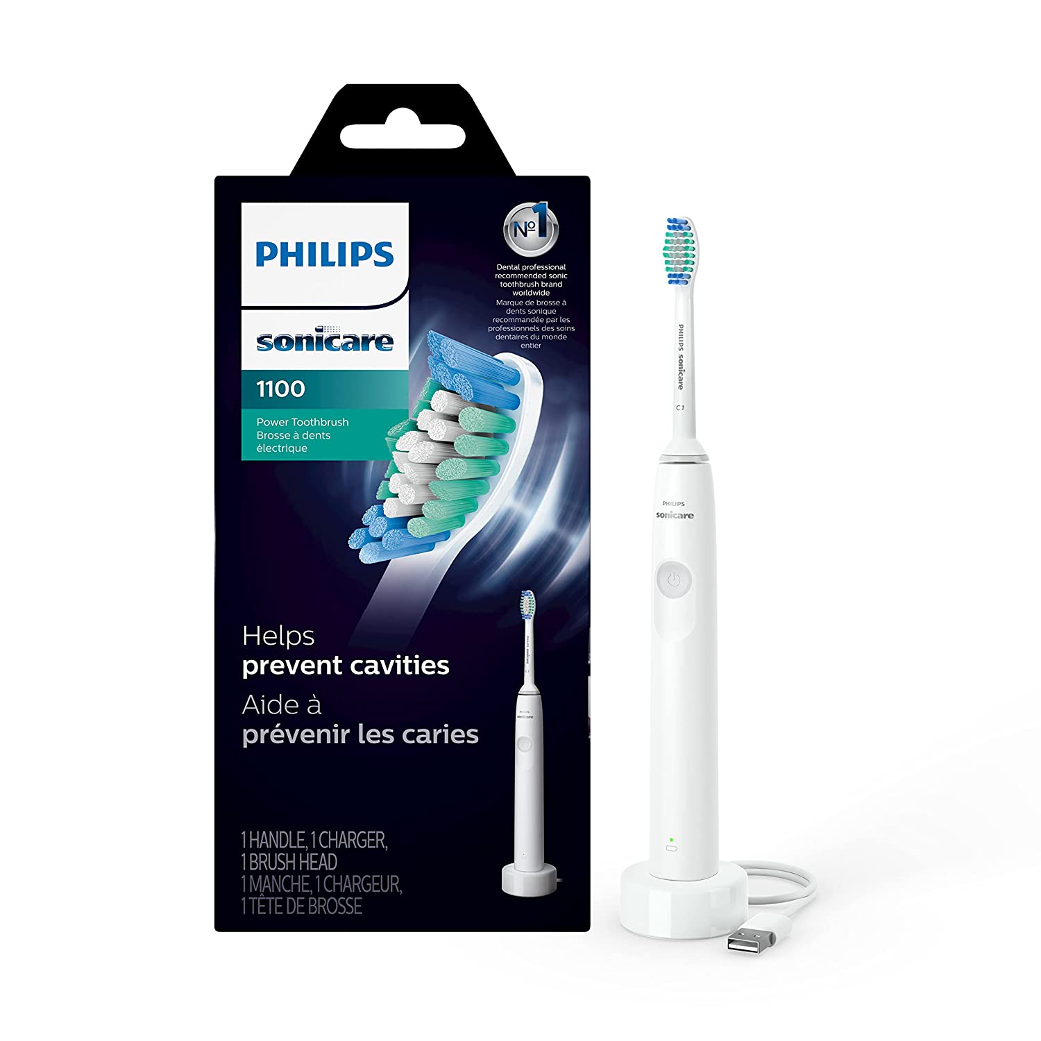 Philips Sonicare 1100 Electric Rechargeable Power Toothbrush, White Grey HX3641/02