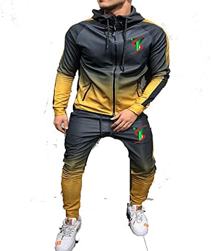 YAMU Tracksuits for Men Sweat Suit Men's Tracksuit Jogging Suit Sportswear with Hood Black and Gold Large