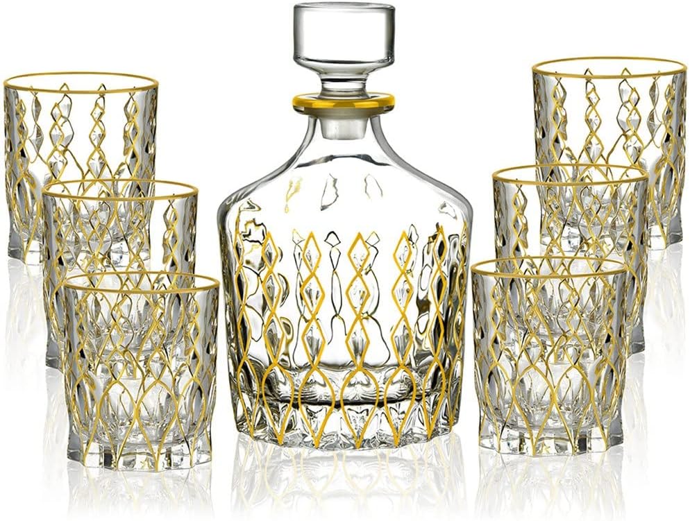 XXXDXDP Hand-painted Gold Whisky Set 7-piece Antique Decanter Set For Household Use Wine Glass Set