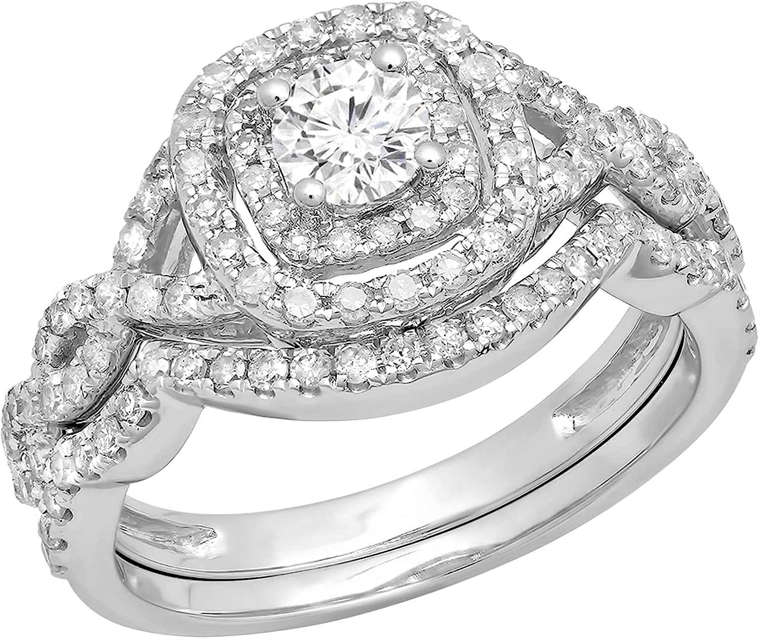 Dazzlingrock Collection Round White Diamond Cushion Bridal Halo Engagement Ring Set (1 ctw, Color I-J, Clarity I1-I3) in Gold