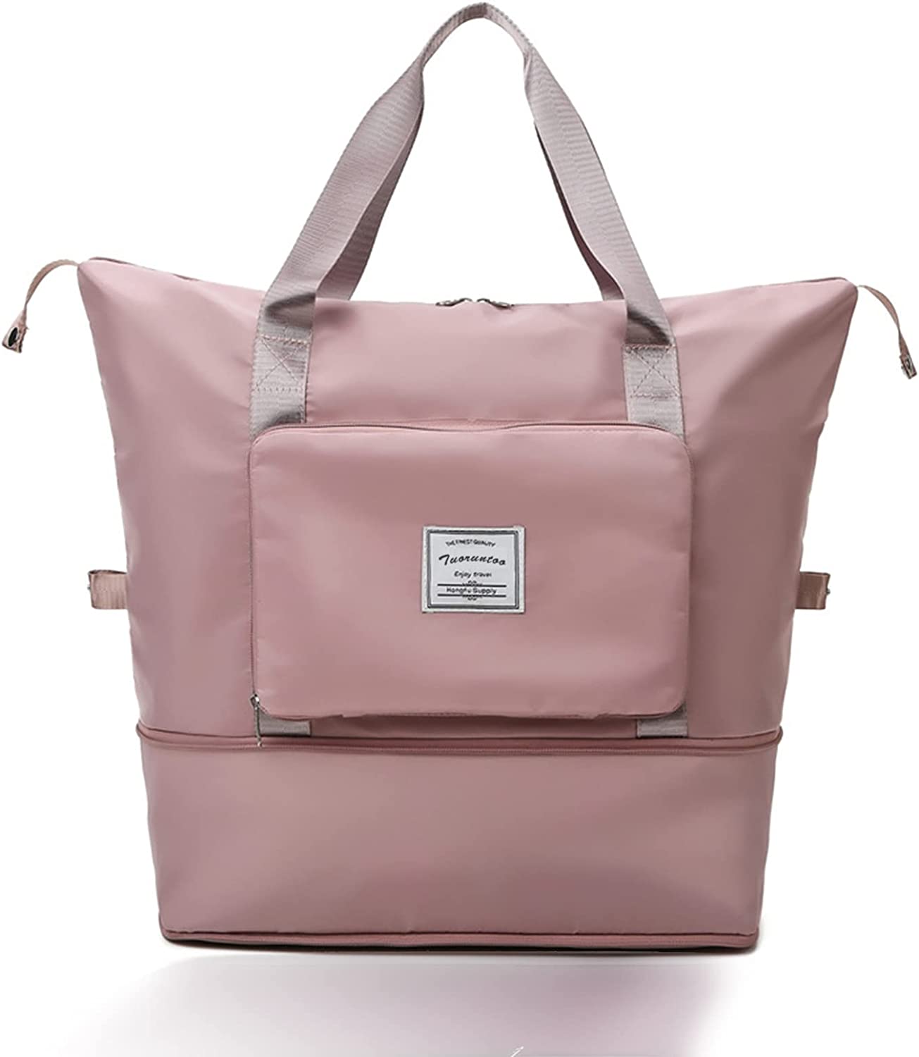 Large Capacity Folding Travel Bag, Lightweight Waterproof Foldable Carry Luggage Bags for Travel, Travel Weekender Tote Bags, Dry and Wet Separation Gym Bag, Duffel Bag, Shoulder Bag (Purple red)