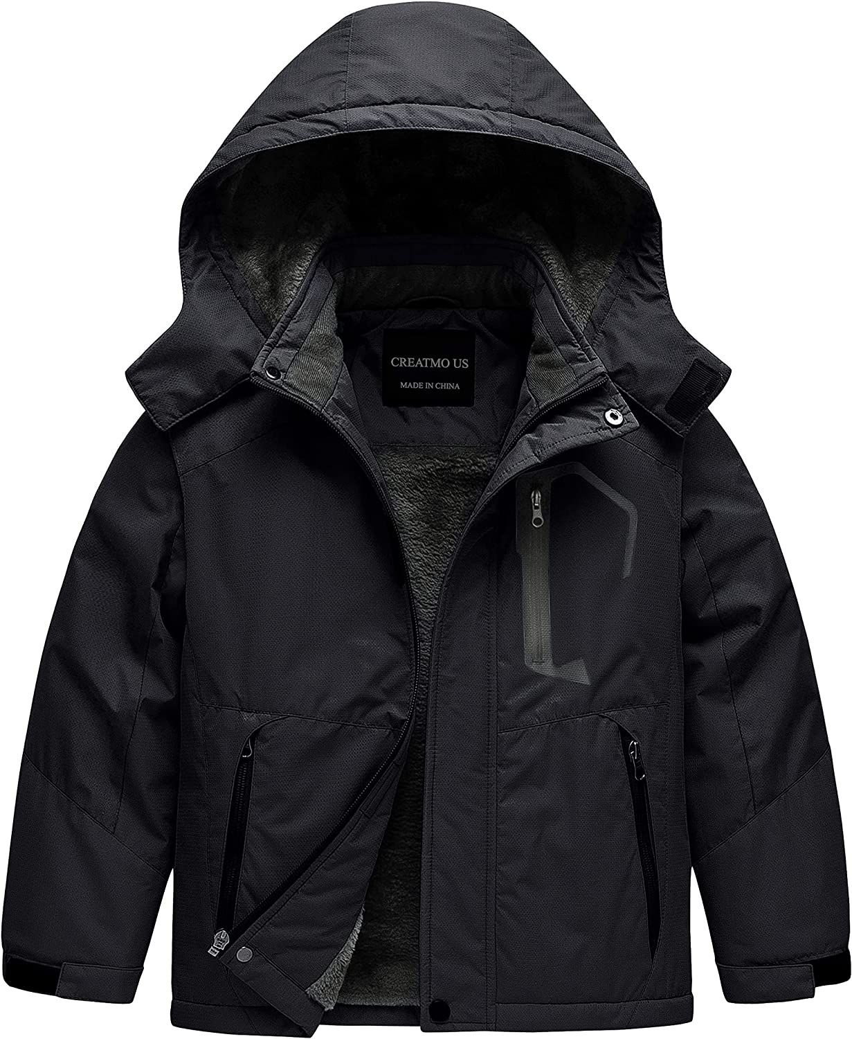 CREATMO US Boy's Waterproof Ski Jacket Warm Winter Fleece Snow Coat Windproof Snowboarding Rain Jacket