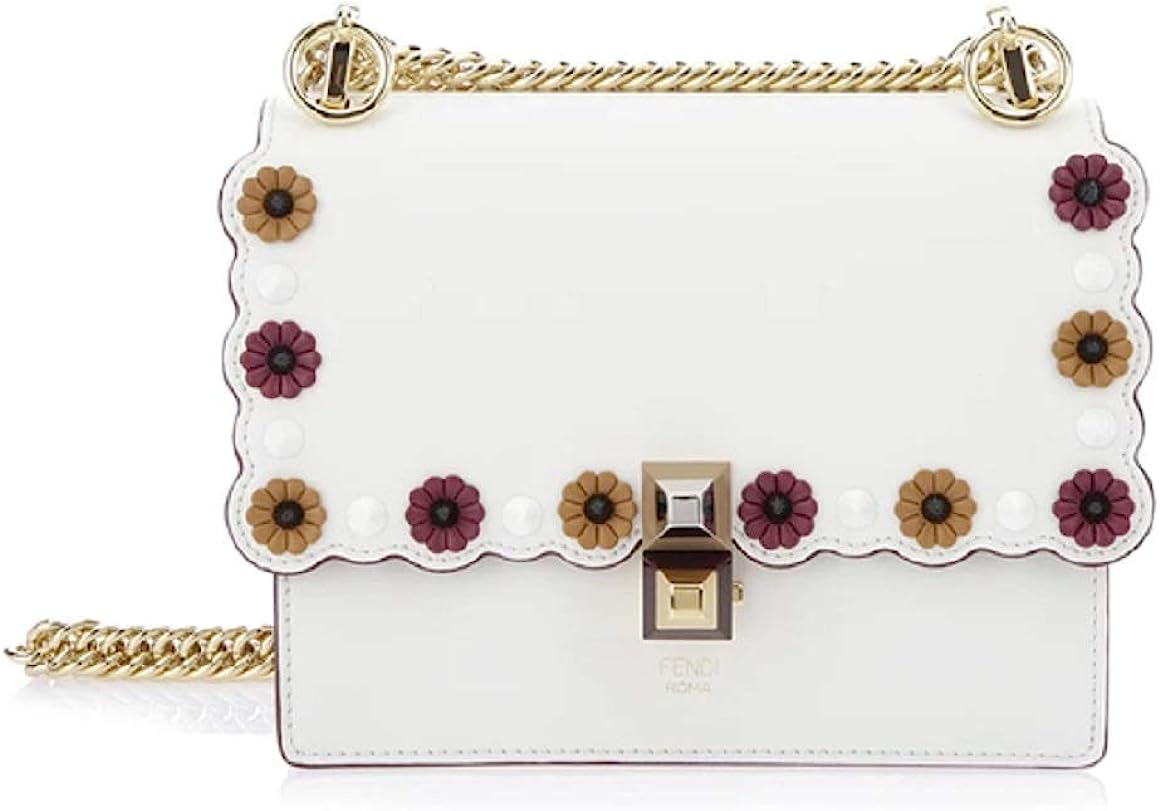FENDI Womens Kan I White Multi Color Flowers Soft Leather Shoulder Bag 8M0381