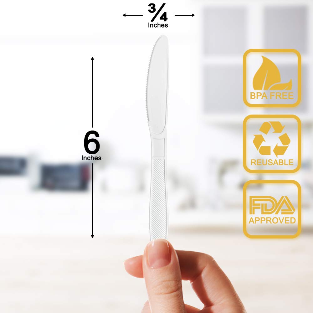 400 Pack Extra Heavyweight Disposable White Plastic Knives-Heavy Duty White Cutlery-Utensils， Parties， Dinners， Catering Services， Family Gatherings