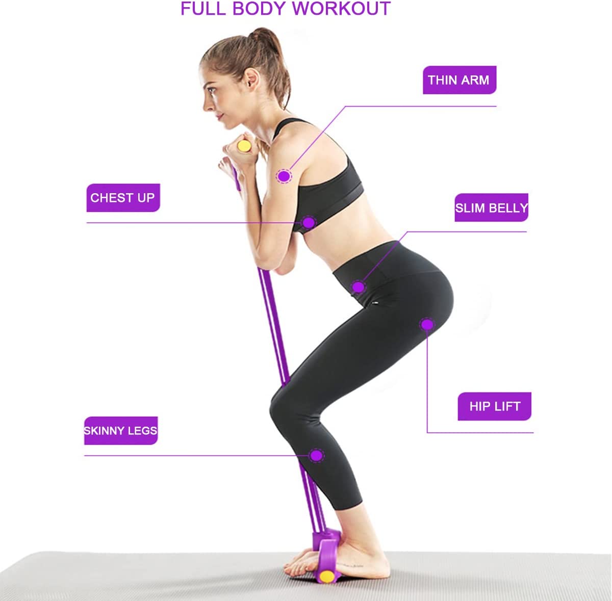 Pedal Resistance Band 6 Tube Natural Latex Pedal Puller Resistance Band Bodybuilding Expander Exercise Sit Up Equipment Tension Rope for Abdomen， Waist， Arm， Yoga Stretching Slimming Training