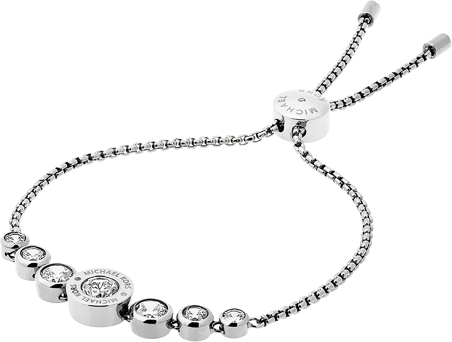 Michael Kors Women's Stainless Steel Silver-Tone Slider Bracelet with Crystal Accents