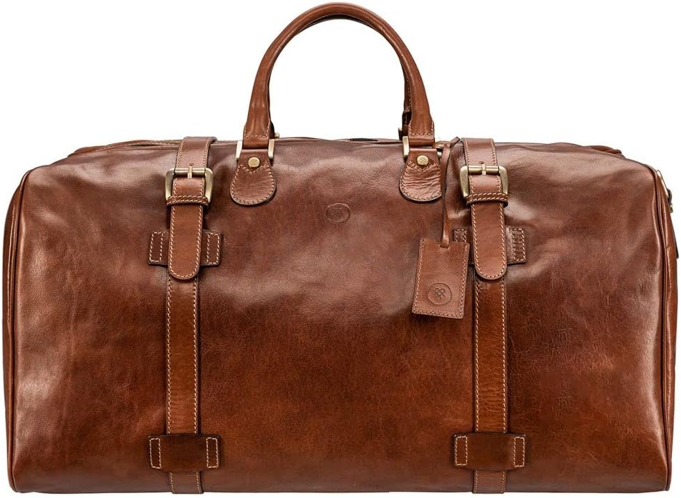 Luxury Leather Extra Large Travel Bag | The FleroEL | Handcrafted In Italy | Chestnut Tan Brown
