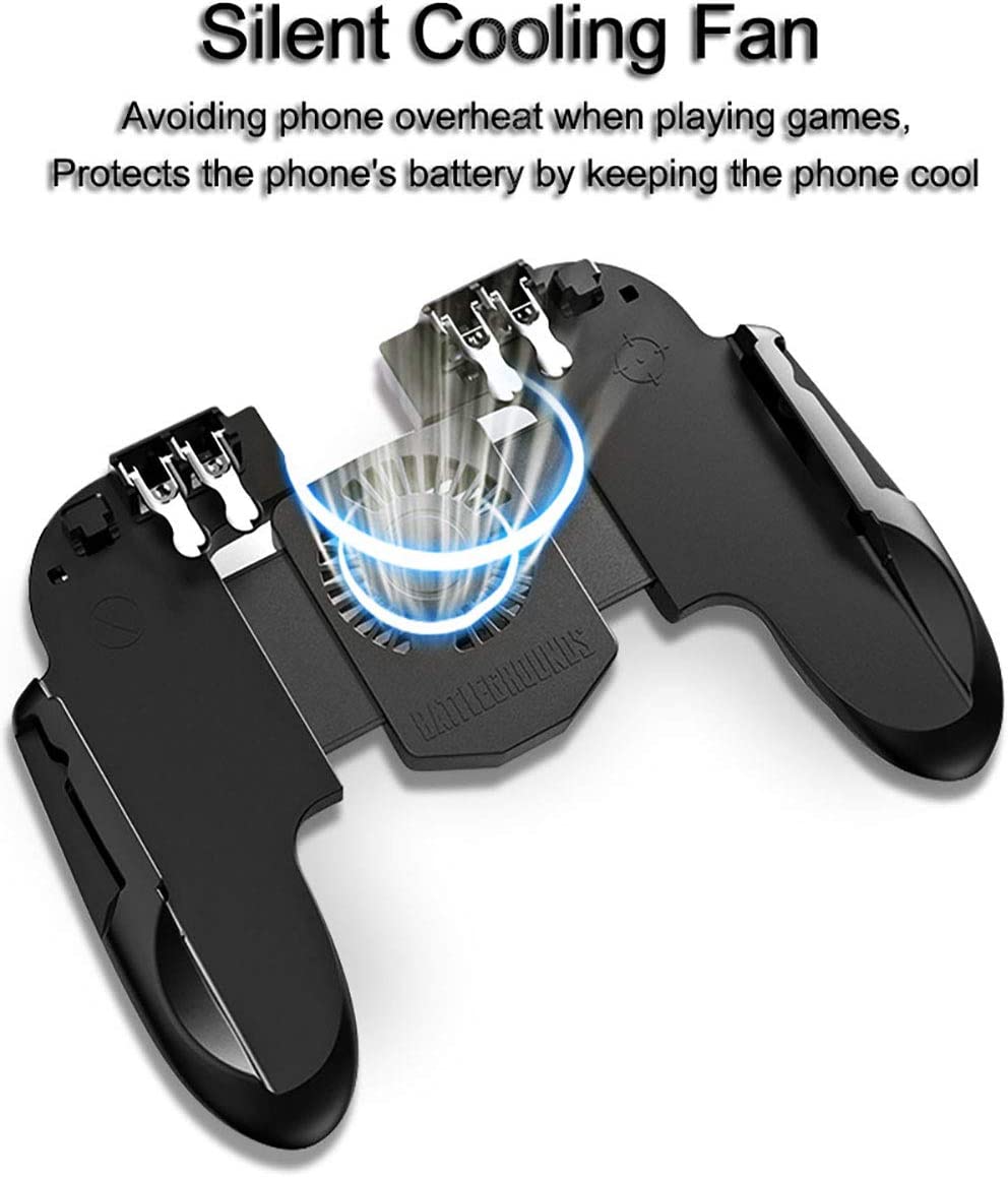 4 Trigger Mobile Game Controller with Cooling Fan for PUBG/Call of Duty/Fortnite [6 Finger Operation] YOBWIN L1R1 L2R2 Gaming Grip Gamepad Mobile Controller Trigger for 4.7-6.5" iOS Android Phone