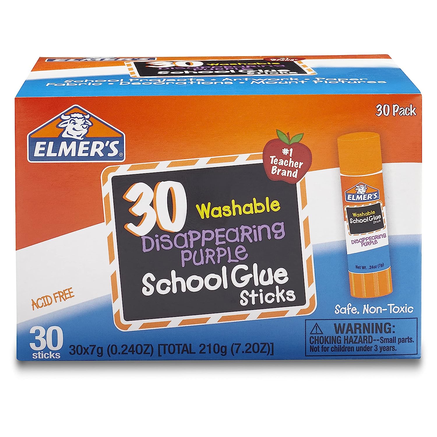 Elmer's Disappearing Purple School Glue Sticks, Washable, 7 Grams, 30 Count
