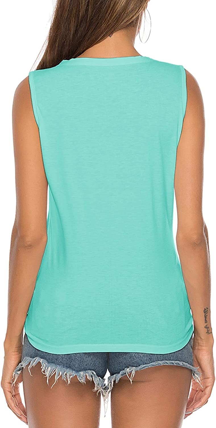 Women's Tie Knot Button Down Shirts Sleeveless Casual Blouse Curved Hemline Tops S-XXL