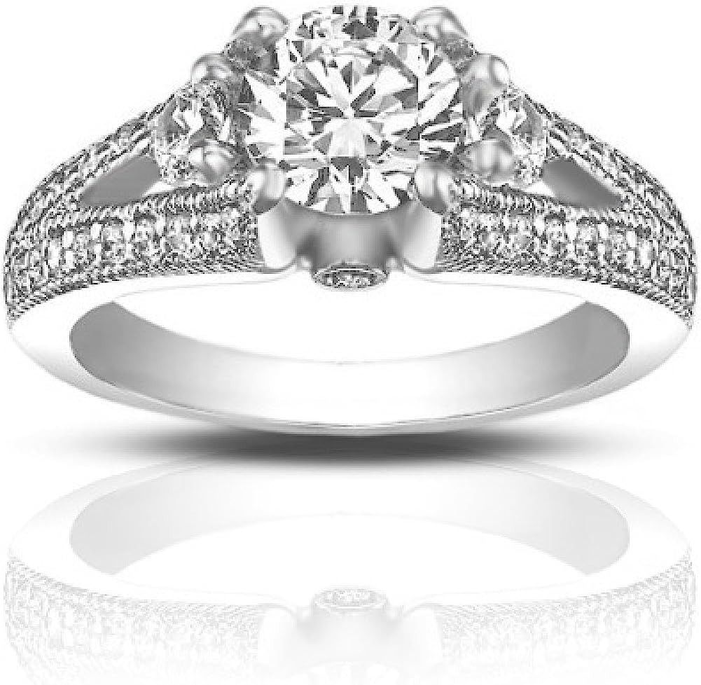 Madina Jewelry 1.49 ct Vintage Style Round Cut Diamond Engagement Ring in 18 kt White Gold